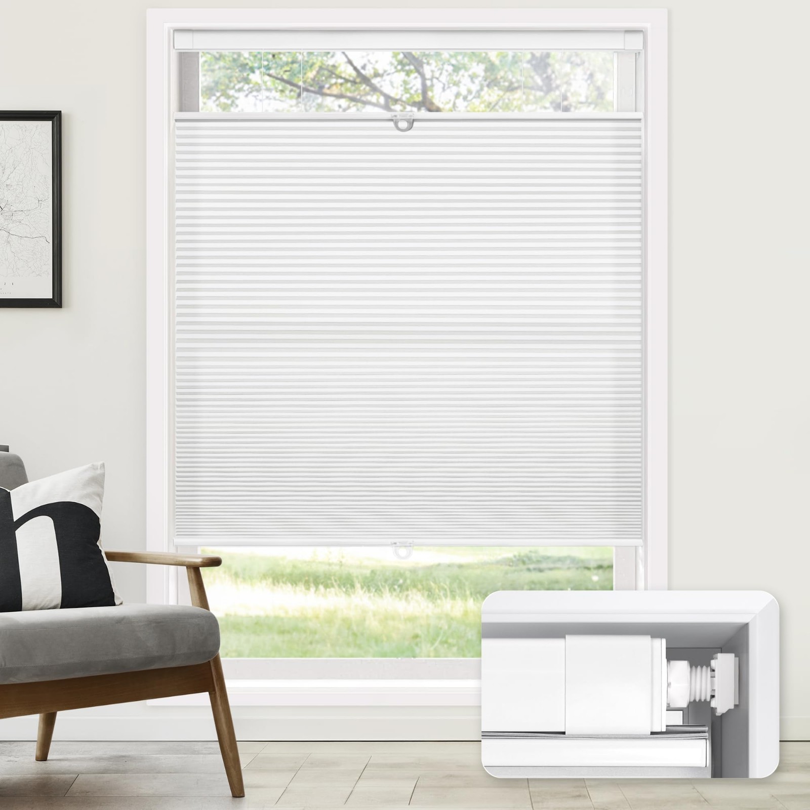 LazBlinds Cordless Cellular Shades, No Drill Light Filtering Honeycomb 36″ x 64″