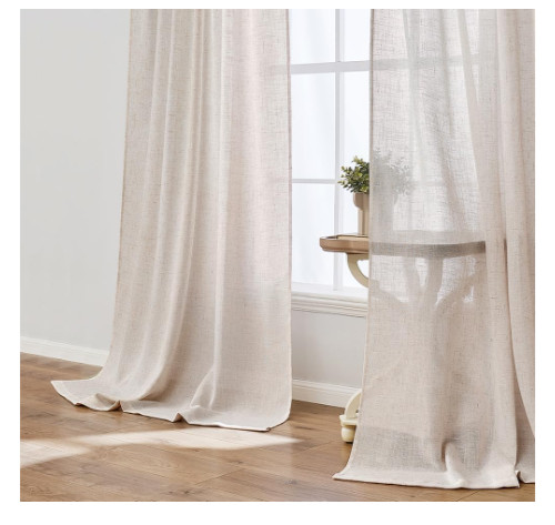 Linen Curtain Panels 41 x 84 Beige Curtains Oatmeal Farmhouse Textured Pair NEW
