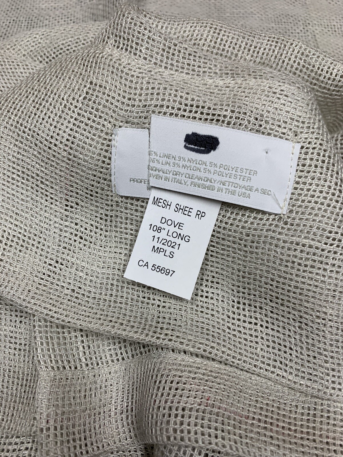 Single Restoration Hardware Italian Linen Mesh Sheer Curtain 108X50 Dove Gray