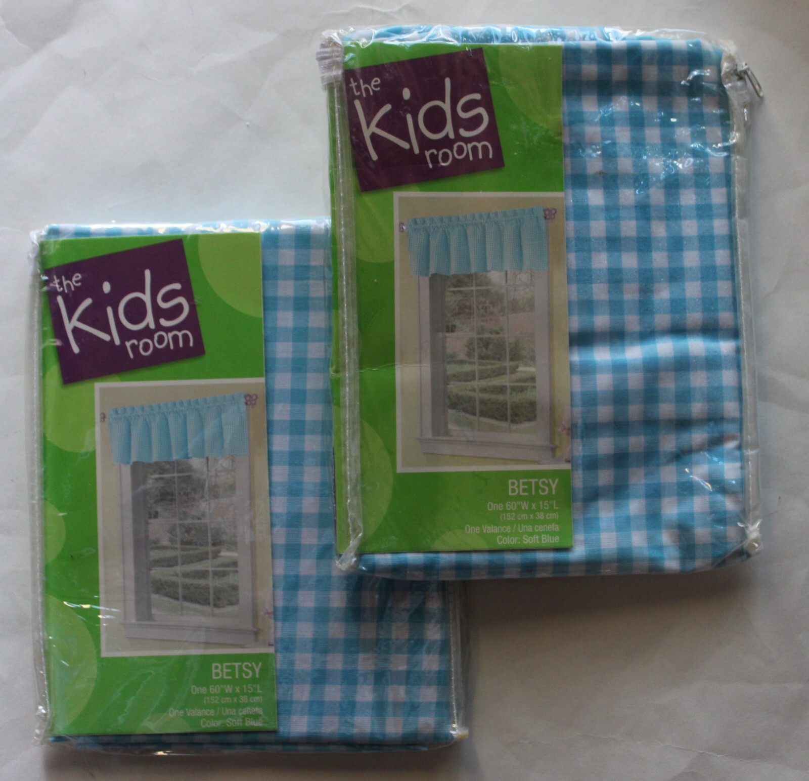 2 The Kids Room Betsy Blue Check Gingham Valance Window Curtain 60 x 15 NOS