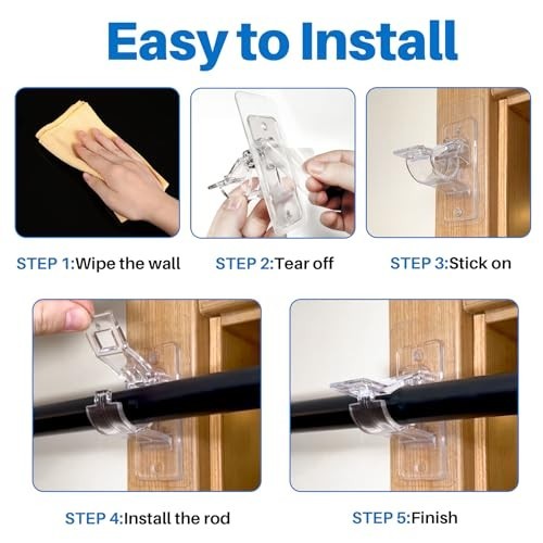 24-Pack Self Adhesive Curtain Rod Holders, No Drill Hooks for Home Decor