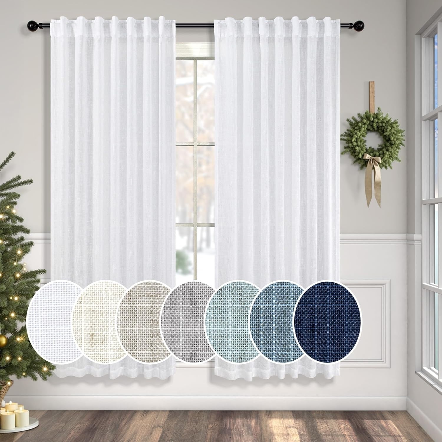 Light Filtering White Linen Panels – 63 Inch Pure White Curtains for All Rooms