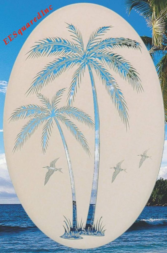 Right Leaning Palm Trees Window Decal OVAL 10X16 Static Cling Tropical Decor