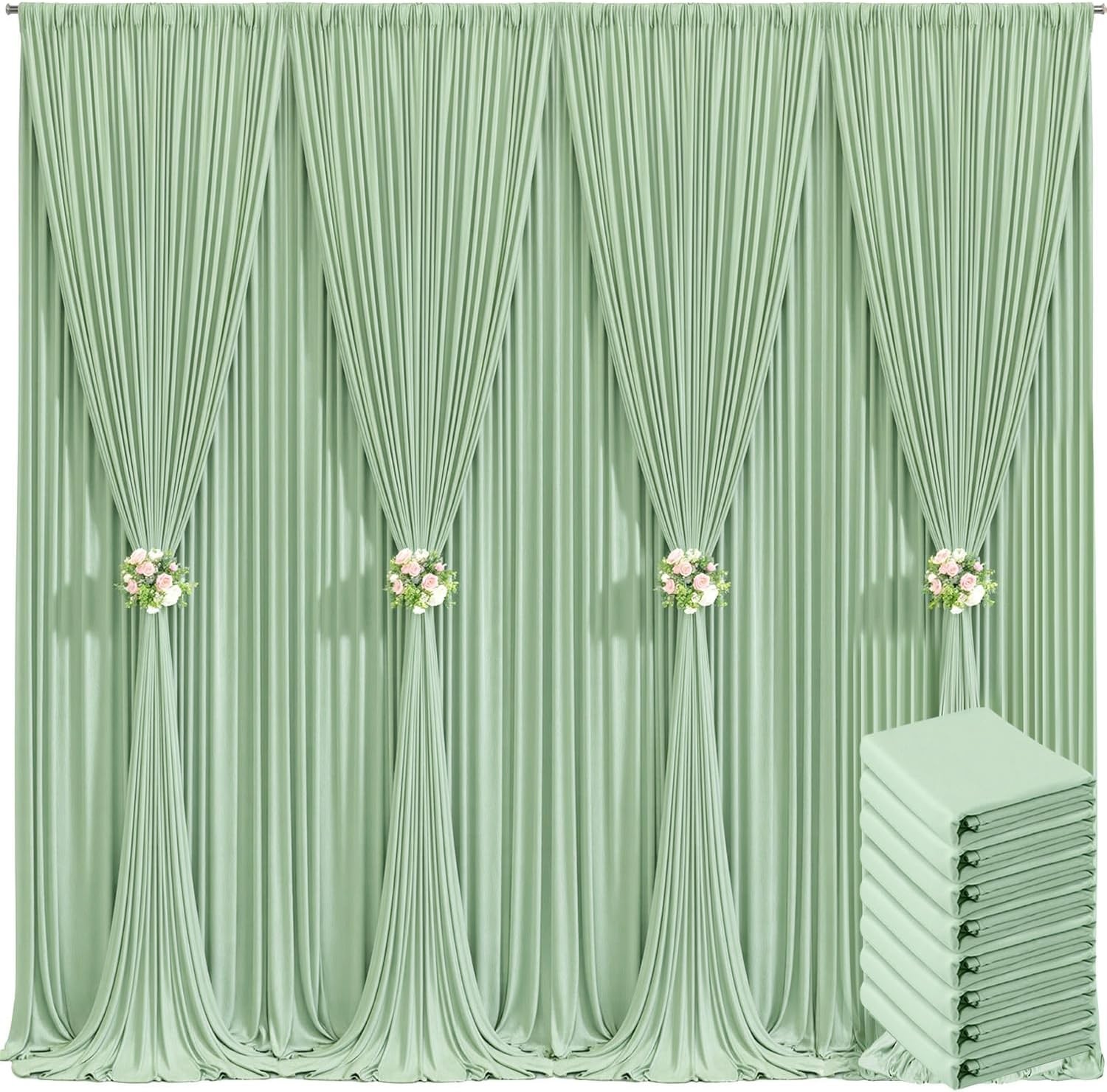 8 Panels Sage Green Backdrop Curtain for Wedding Baby Shower Wrinkle 40ft x 10ft