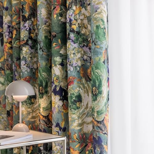 Dark Green Vintage Floral Blackout 52″W x 96″L (Pack of 2) Grommet-green