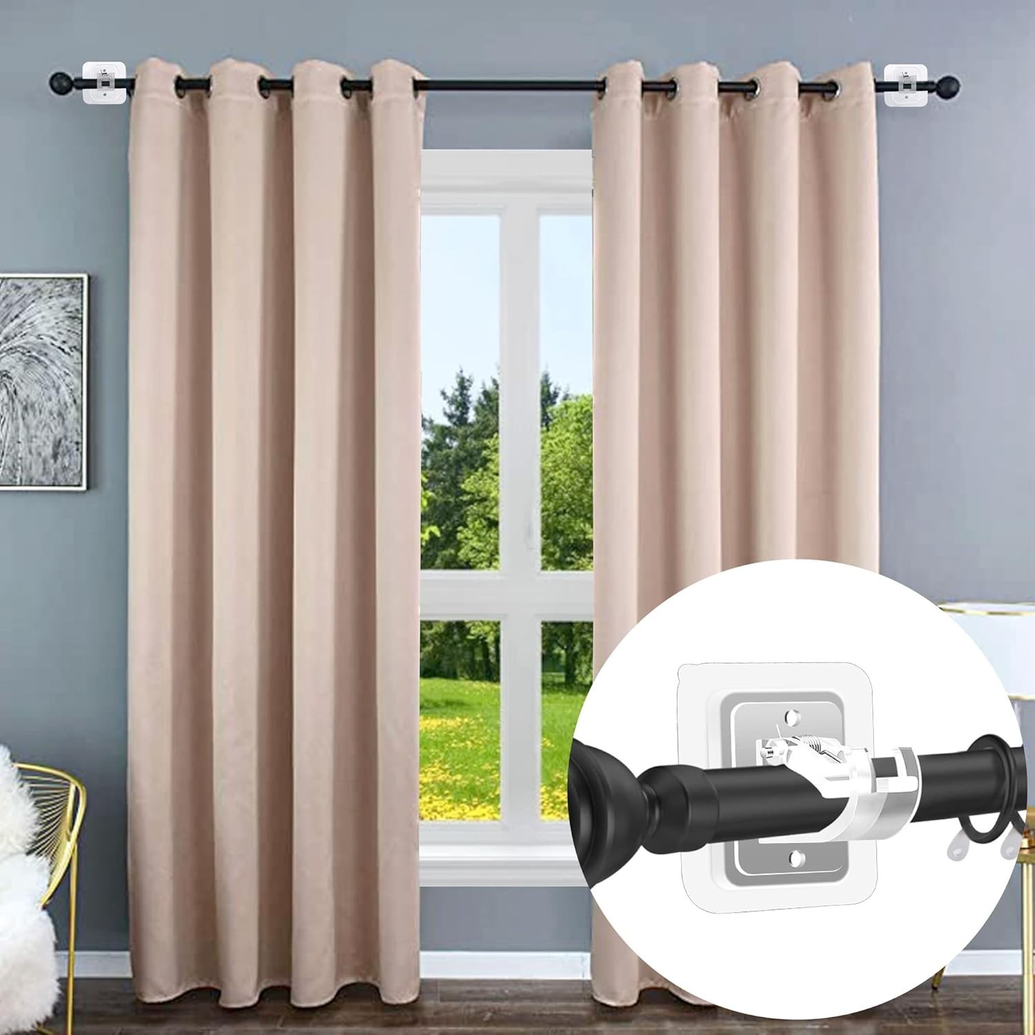 Self-Adhesive No Drill Curtain Rod Holders, Transparent, Set of 2 – Easy Install