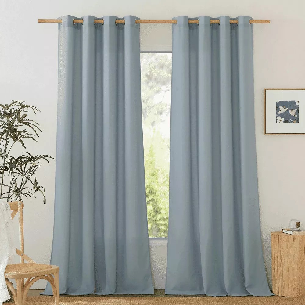 NICETOWN Linen Semi Sheer Curtains Grommet Top 55×96 Stone Blue Privacy Drapes