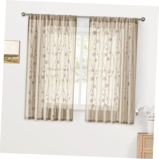 Sheer Kitchen Curtains 52 x 54 Inch Length 2 52″W x 54″L (Pack of 2) Taupe