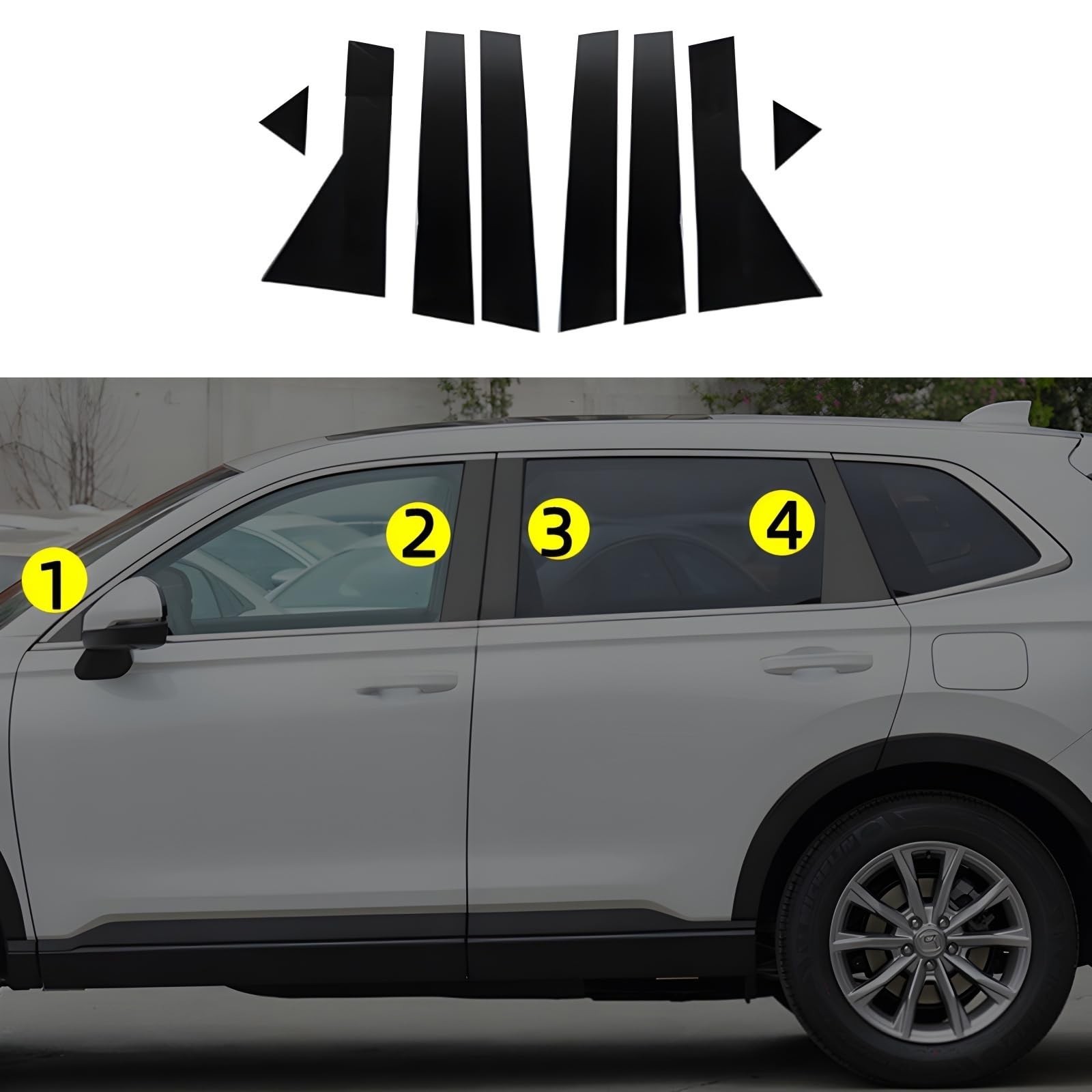 8 PCS Stainless Steel Glossy Black Window Pillar Post Trims for Honda CRV 202…