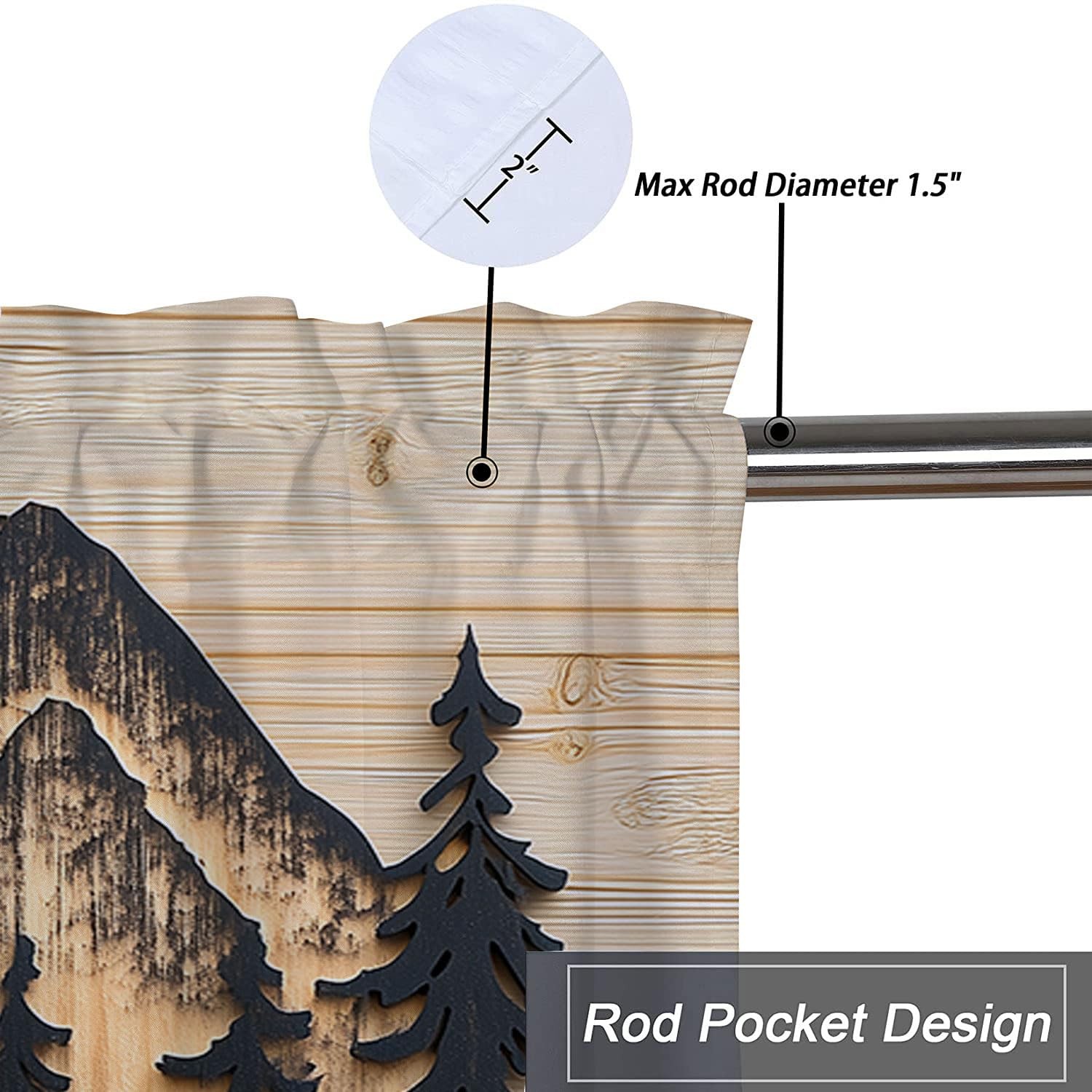 Rustic Lodge Cabin Bear Farmhouse Valance Curtain For Kitchen Windows 2PK 54×18″