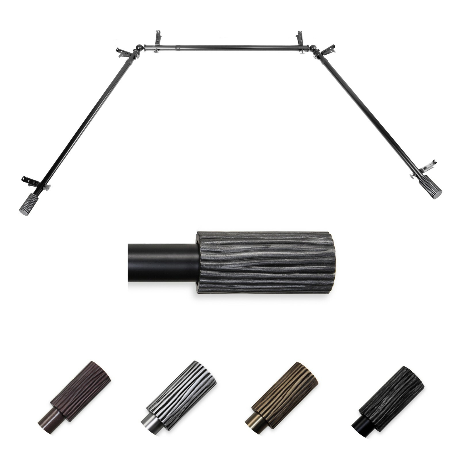 Pine 13/16″ Bay Window Curtain Rod 20″-36″, 38″-72″, choose from 4 colors