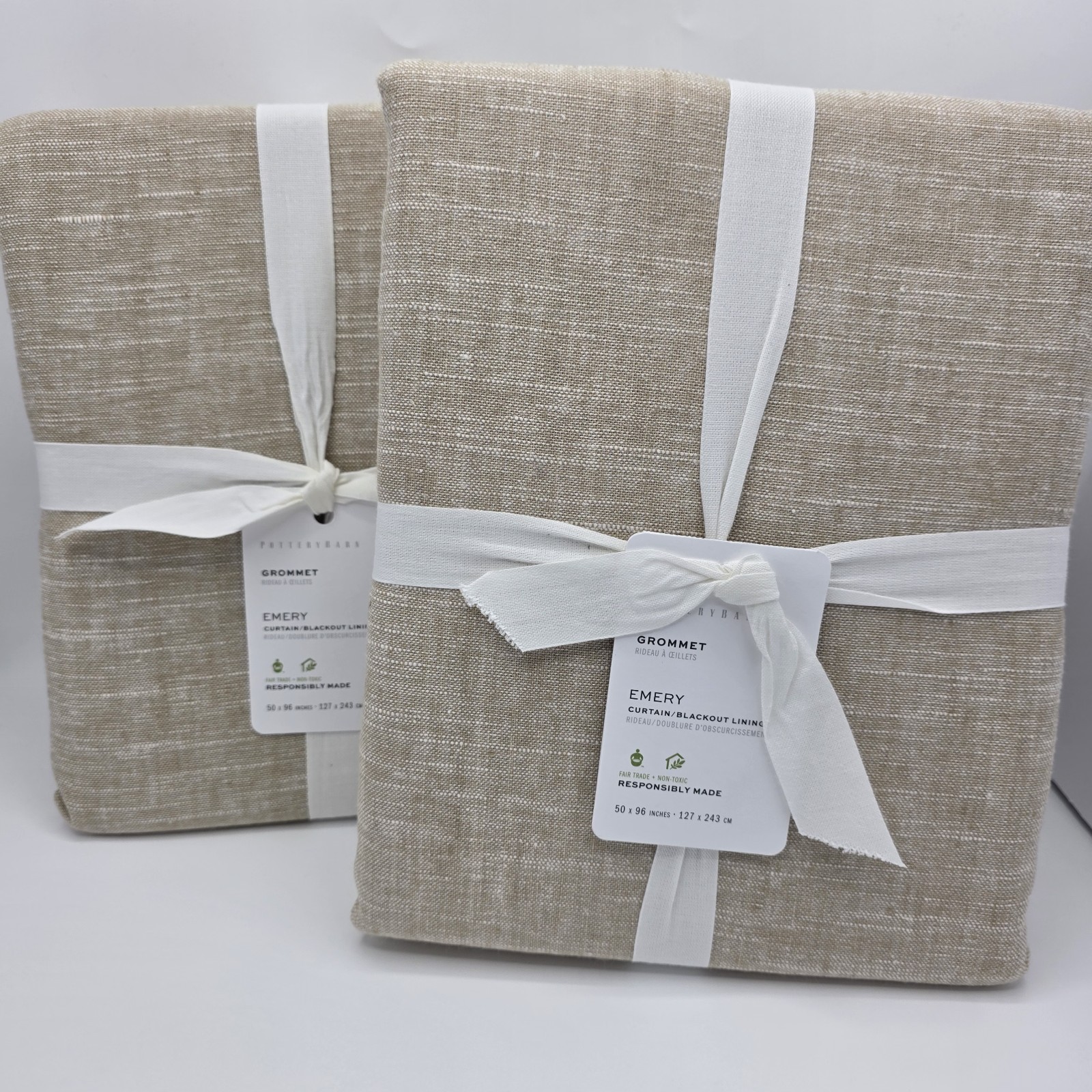 Pottery Barn Emery Blackout Curtains Set 2 50×96 Oatmeal Cotton Linen Drapes
