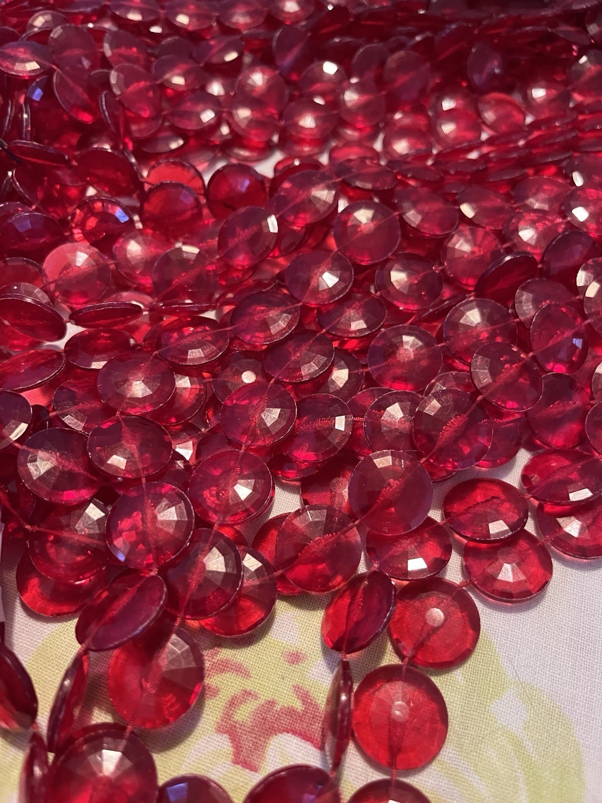 Vintage Curtain Red Faceted Acrylic Plastic Beads Strings for Curtains or Craft