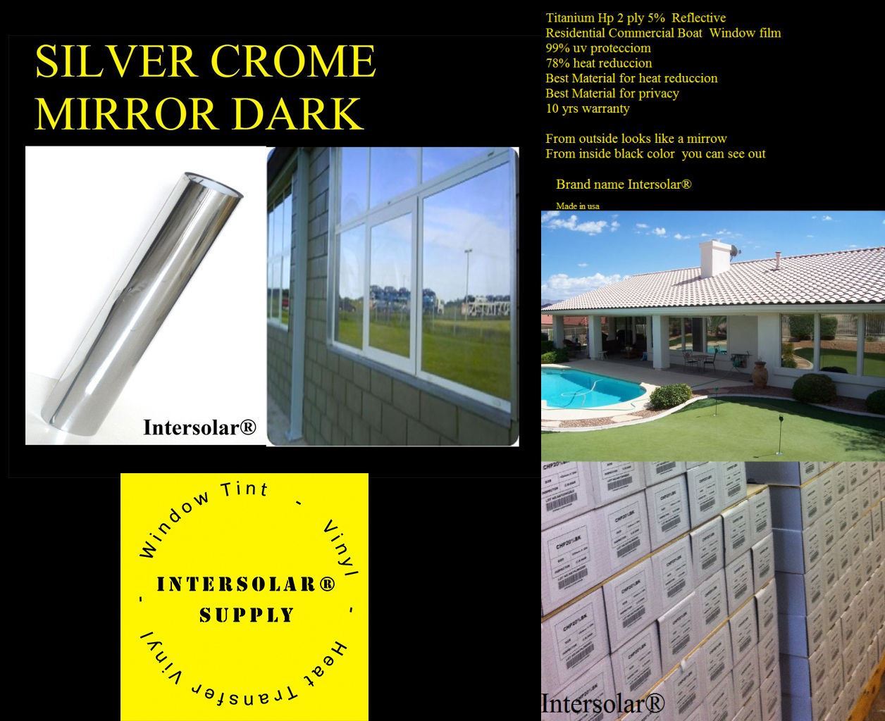 24″ x5′ Silver/Black Film 05% Dark Made in usa 85% Heat Reduccion Dark