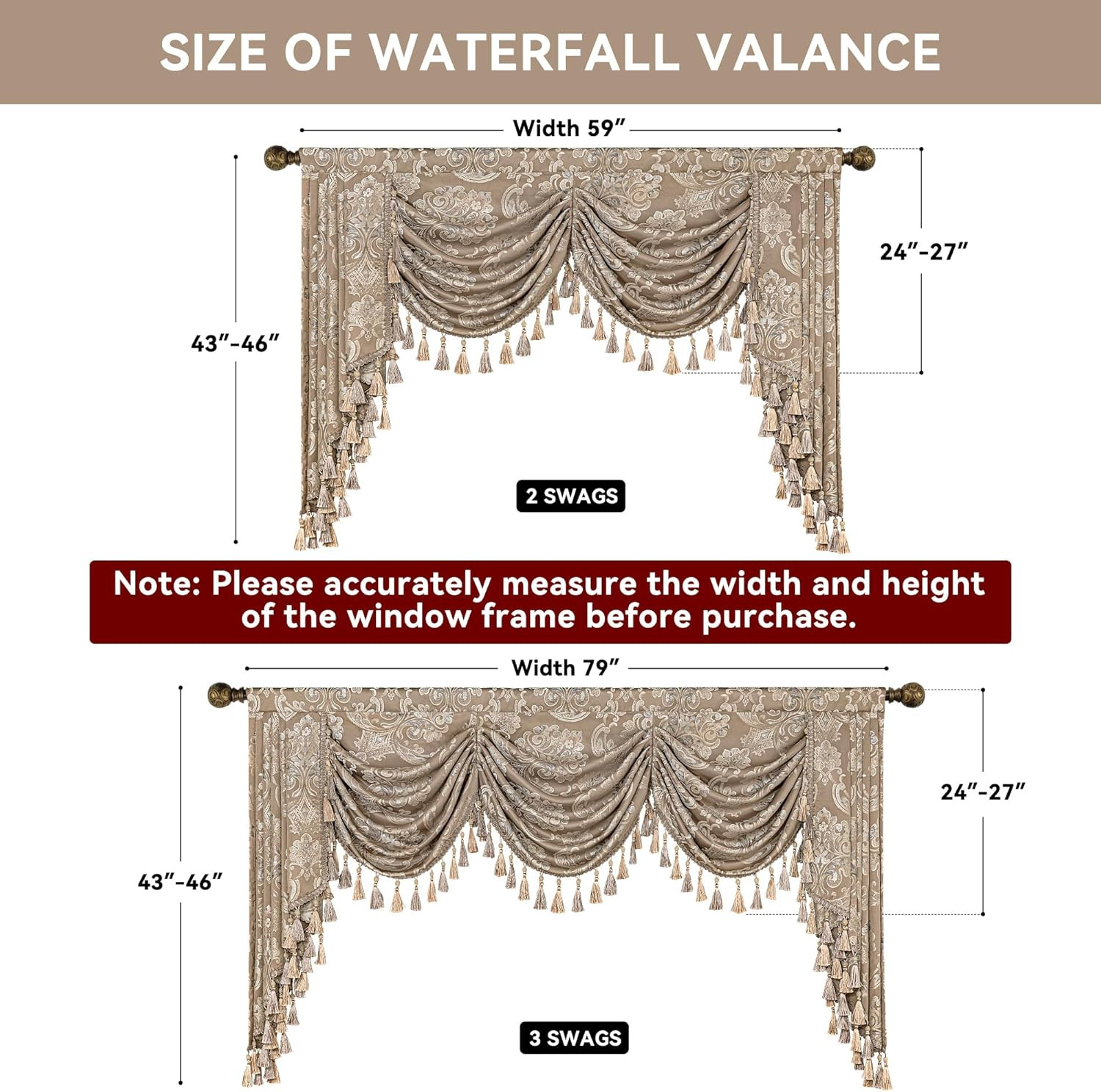 Elegant Jacquard Waterfall Valance with Tassels for Living Room & Bedroom