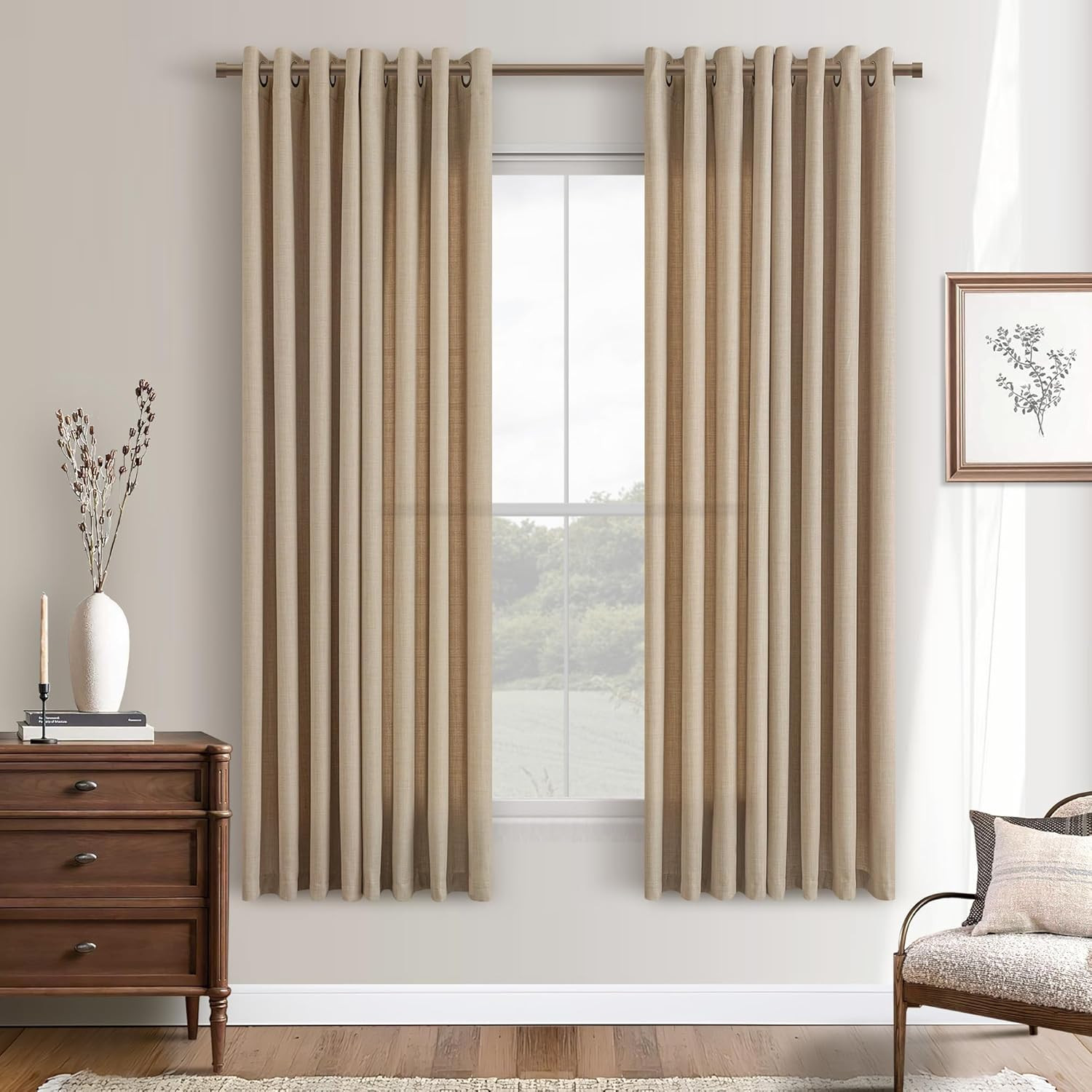 Tan Brown Curtains for Bedroom 2 Panel Sets 63 Inch Length Grommet Ring Top Dark