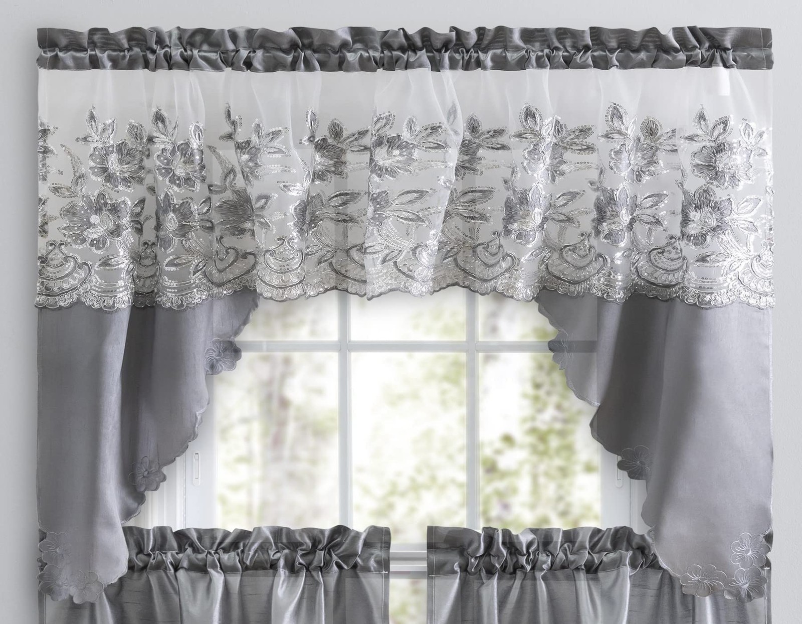 3-Piece Sequin Embroidered Café Curtain Set