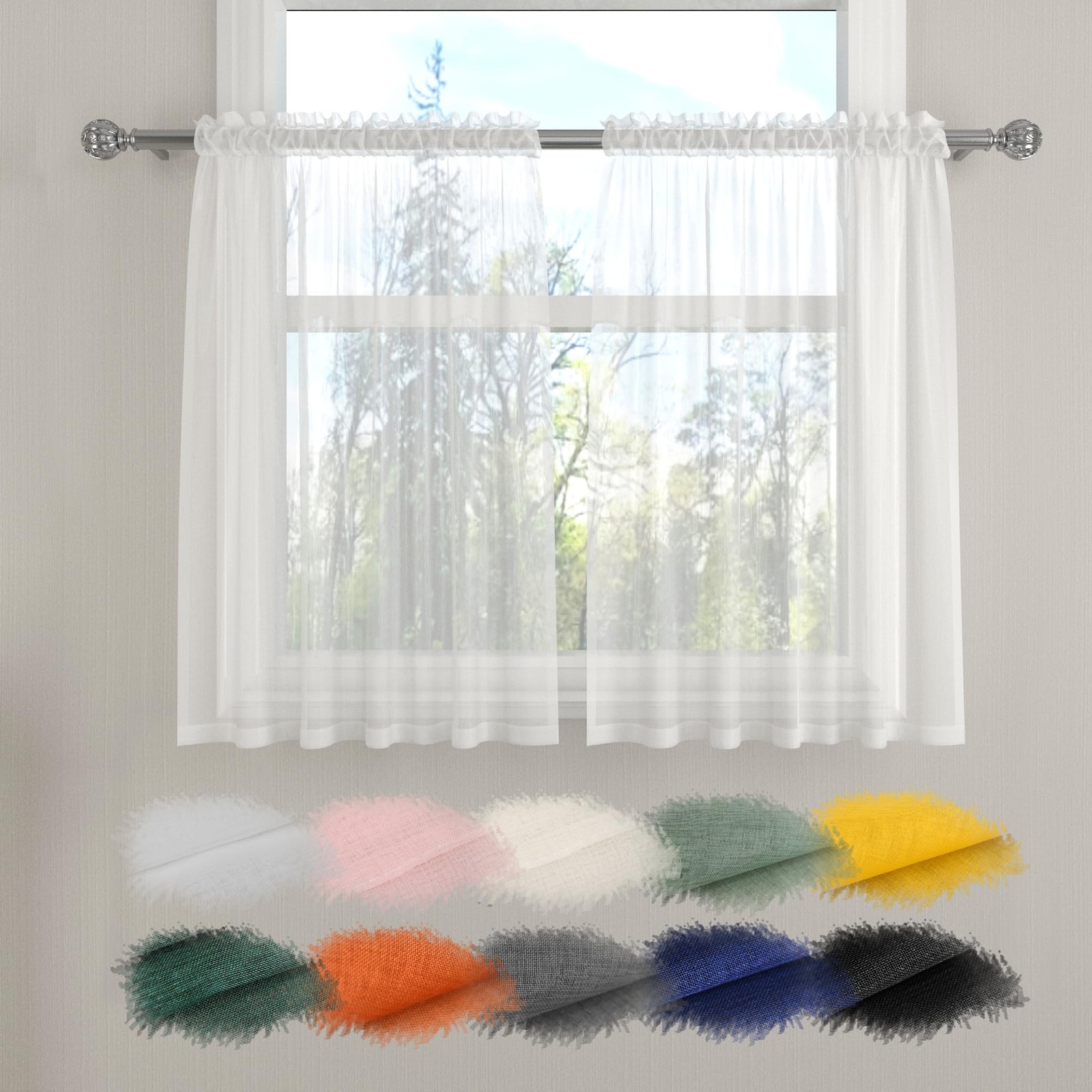 LKTCOBTAC White Sheer Tiers Curtains Set Semi 30″W x 24″L (Pack of 2),