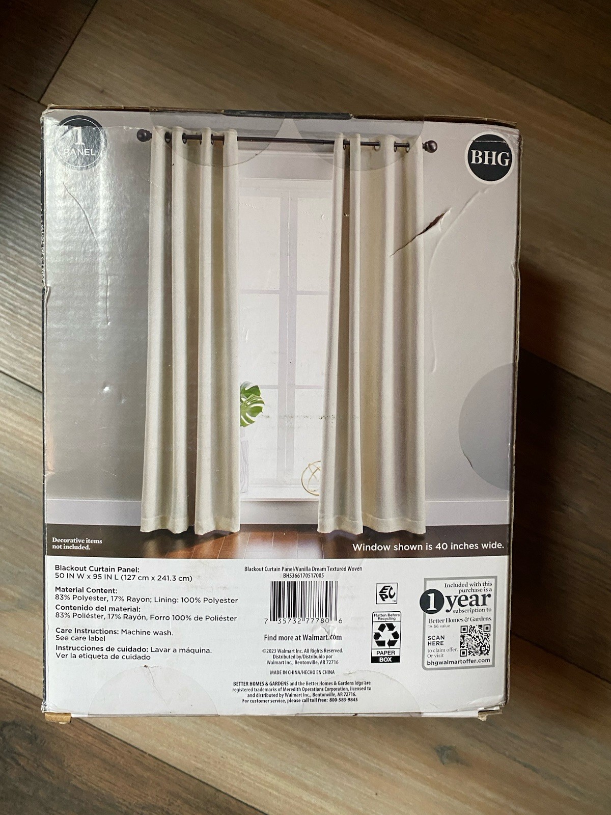 Better Homes & Gardens Ivory Textured Blackout Grommet Curtain Panel 50×95