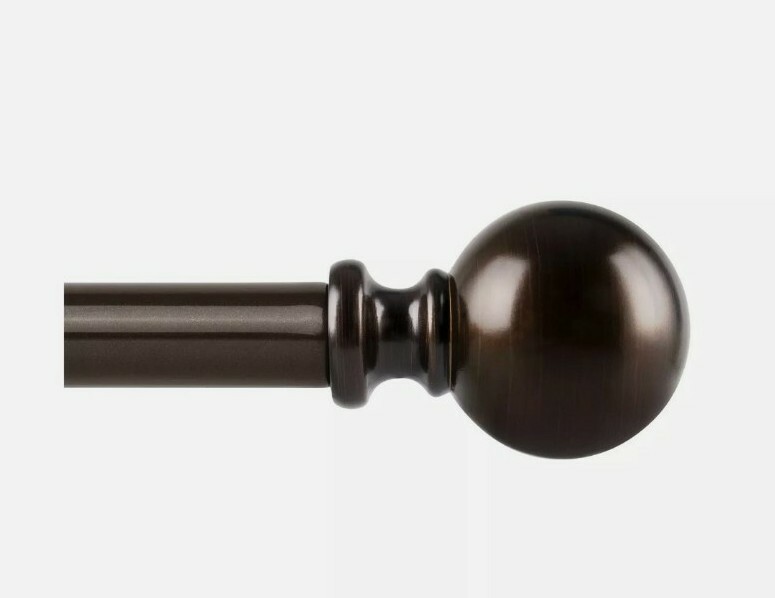 KAMANINA 6/8 Inch Curtain Rod, Round Finials, Bronze, 28-48 Inches Drapery Rod