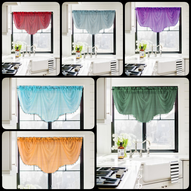 1PC ROD POCKET FAUX SILK SMALL WINDOW ASCOT VALANCE SWAG TOPPER W/FRINGES BONITA