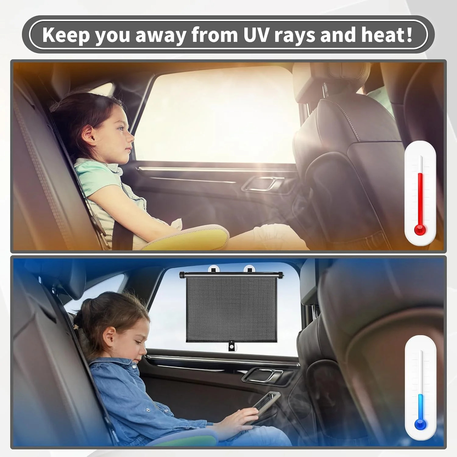 Sfee Car Window Shade for Side Windows, 2 Pack Sun Shade Retractable for Car Blo