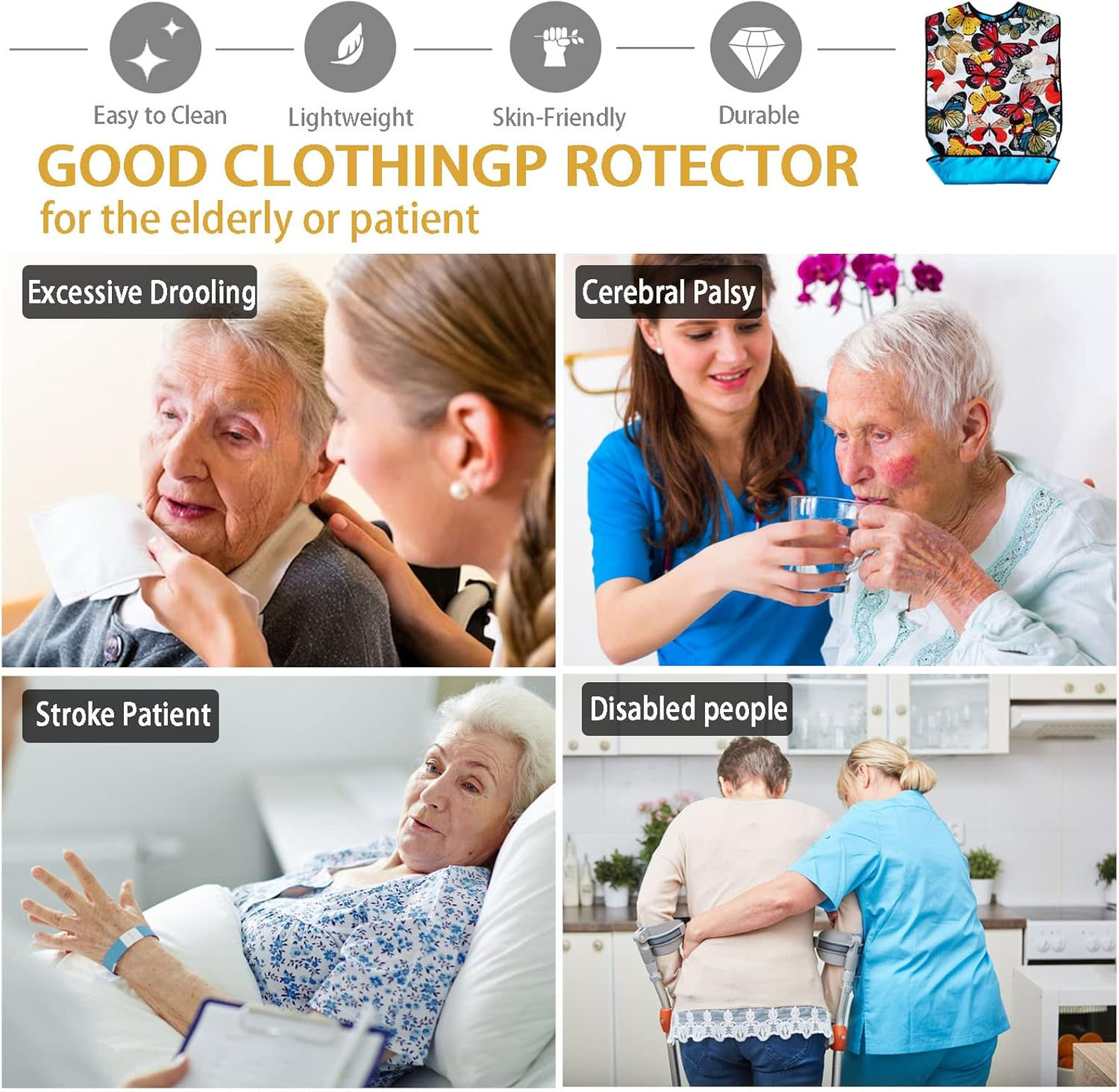 Adult Bibs 3 Pack Reusable Waterproof Dining Clothing Protector for Women with