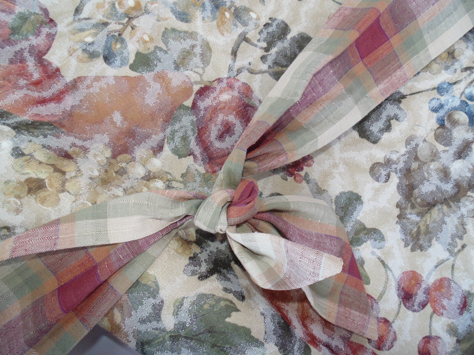CUSTOM Roll Shade Window VALANCE 102″ Lined French Country Floral & Plaid EXCEL