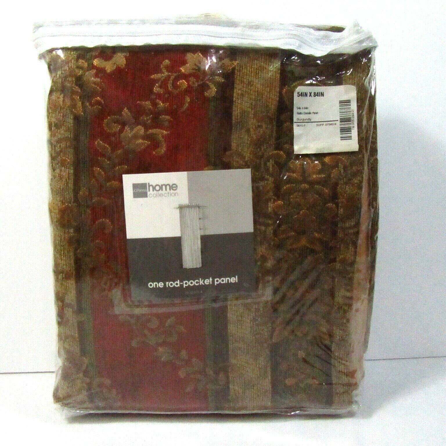 JCPenney Rialto Chenille Floral Stripe Burgundy 54 x 84 Drapery Panel