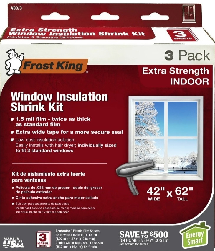 [2X] Frost King V83/3 Heavy Duty Plastic Film Shrink Window Kit 3-Pk 42″ x 62″
