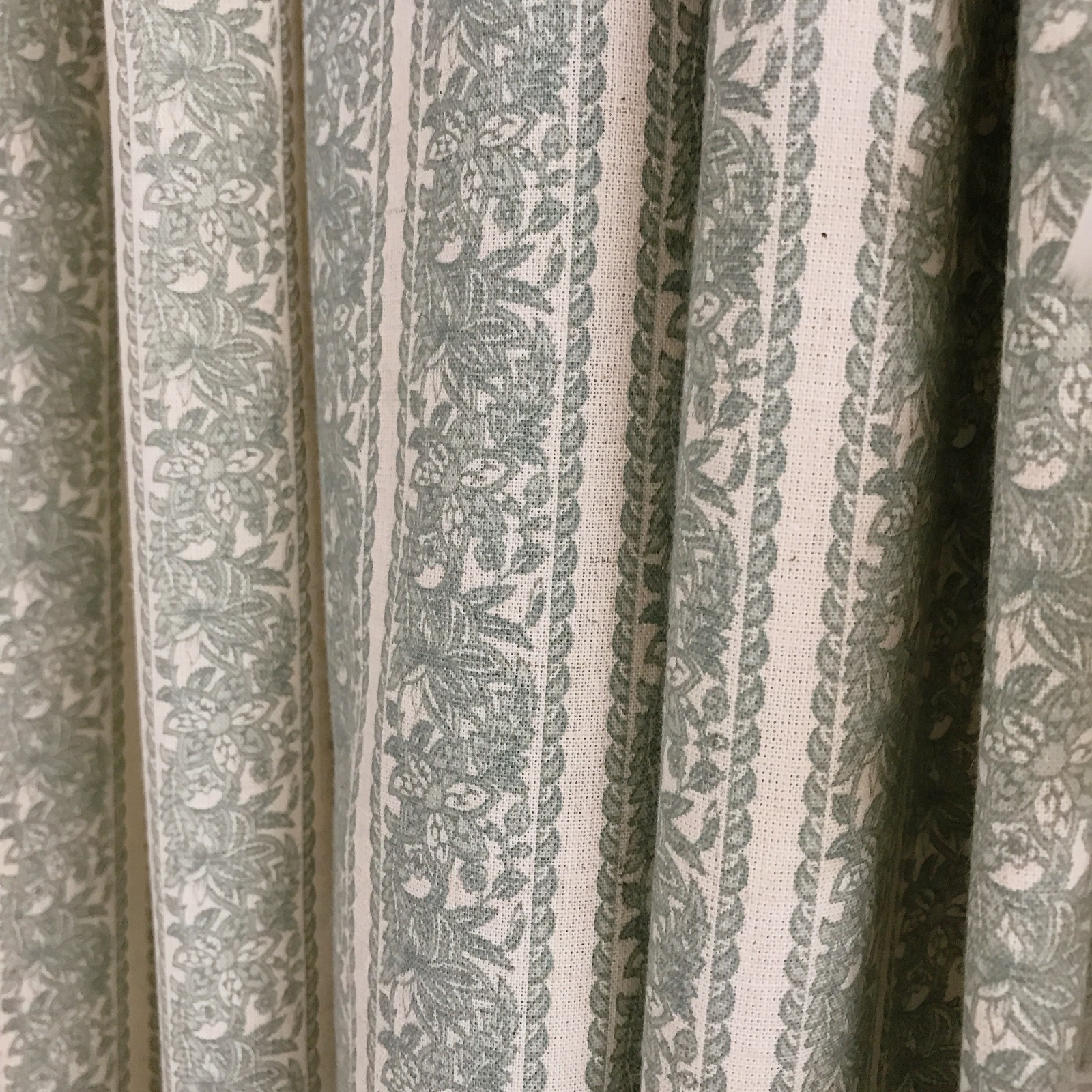 Handcrafted Floral Curtains Linen Blend – Pale Teal Botanical – Custom Panels