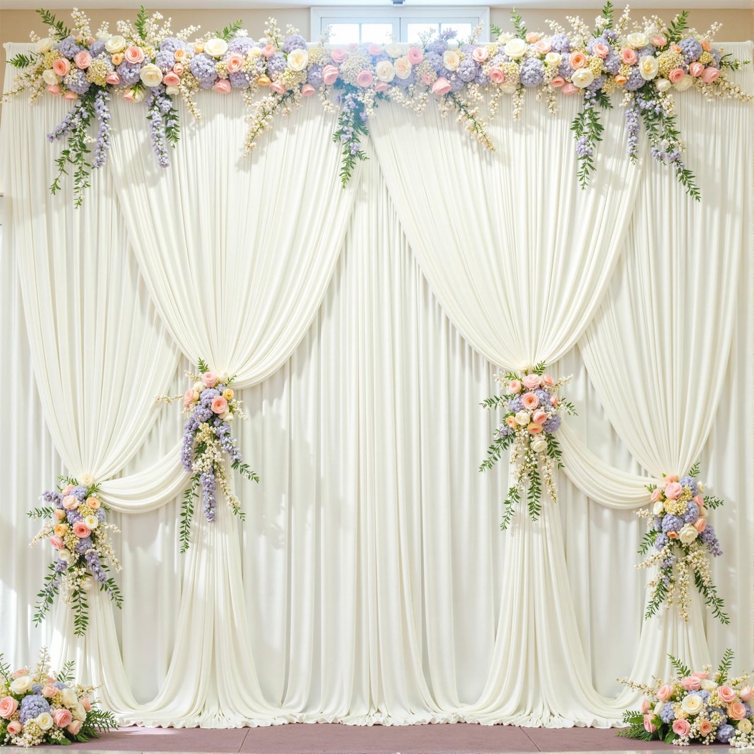 40ft x 10ft Wrinkle Ivory Wedding Backdrop Curtains for Party Bridal Shower