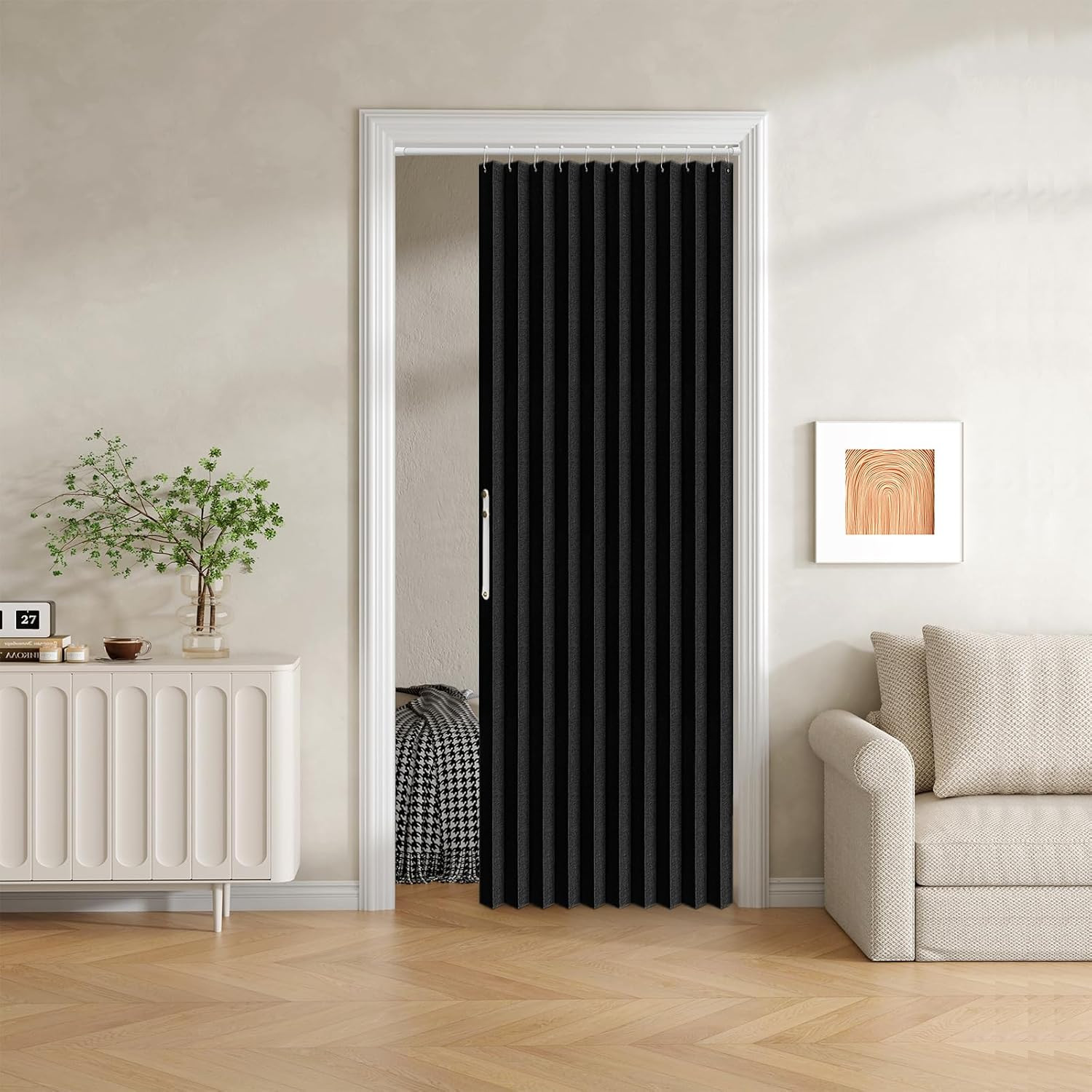 100% Blackout Fabric Folding Door Curtain with Magnetic Closure – Accordion Styl