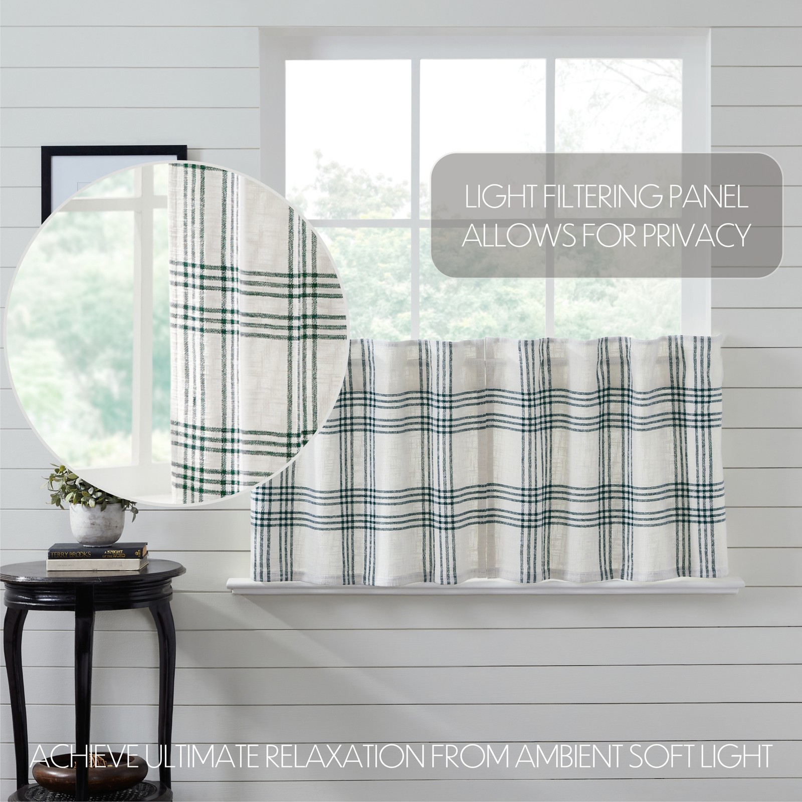 Pine Grove Plaid Green Set (1 Valance 19×72 ; 2 Tier 24×36) VHC Brands