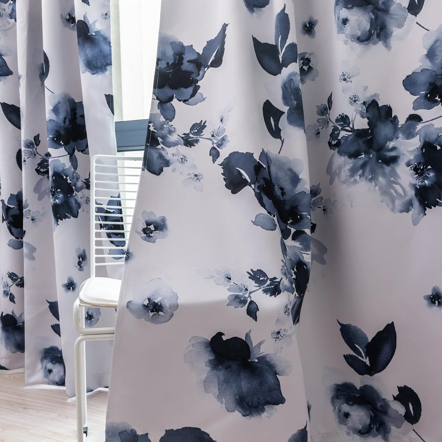 54-Inch Grommet Room Darkening Curtains – Elegant Chinese Ink Floral Design