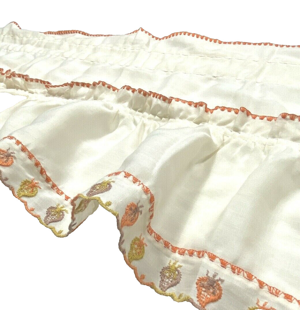 3 Vintage 1960s Kitchen Curtains Valances Ruffles Strawberry Orange Cream Set