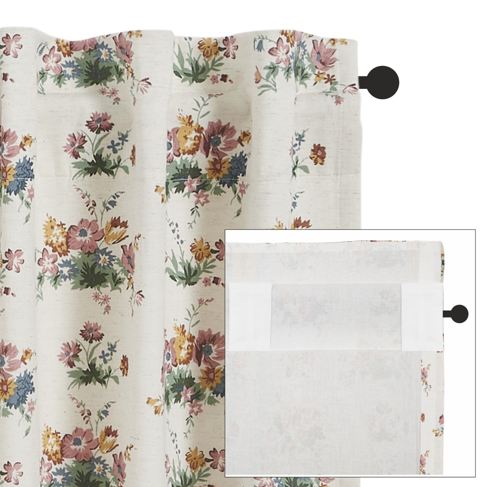 VHC Rosehill Cottage Floral & Gingham Ruffled Cotton Curtain Panel Set 84×40