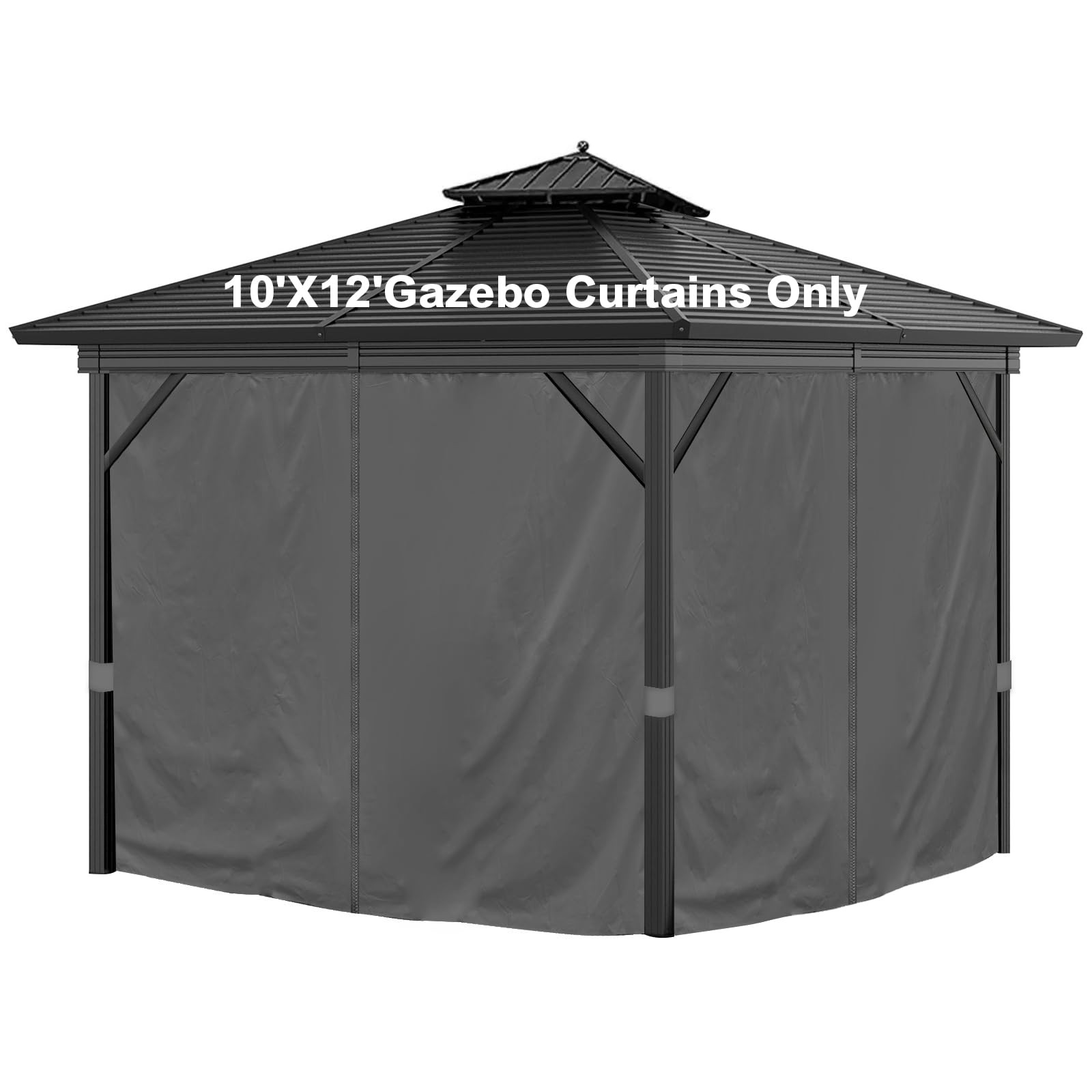 10’x12′ Grey Waterproof Gazebo Curtains w/Zipper: 4-Panel Replacement Set