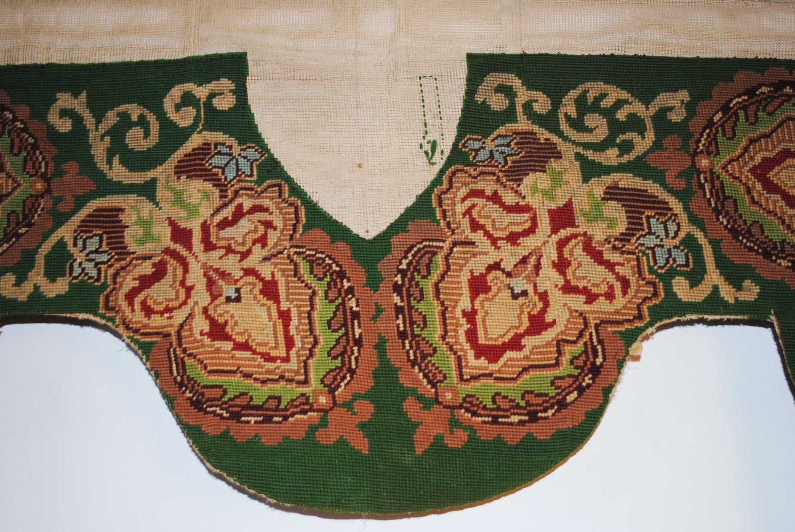 ANTIQUE NEEDLEPOINT TAPESTRY PORTIER FOR DOORWAY OR VALANCE FOR WINDOW
