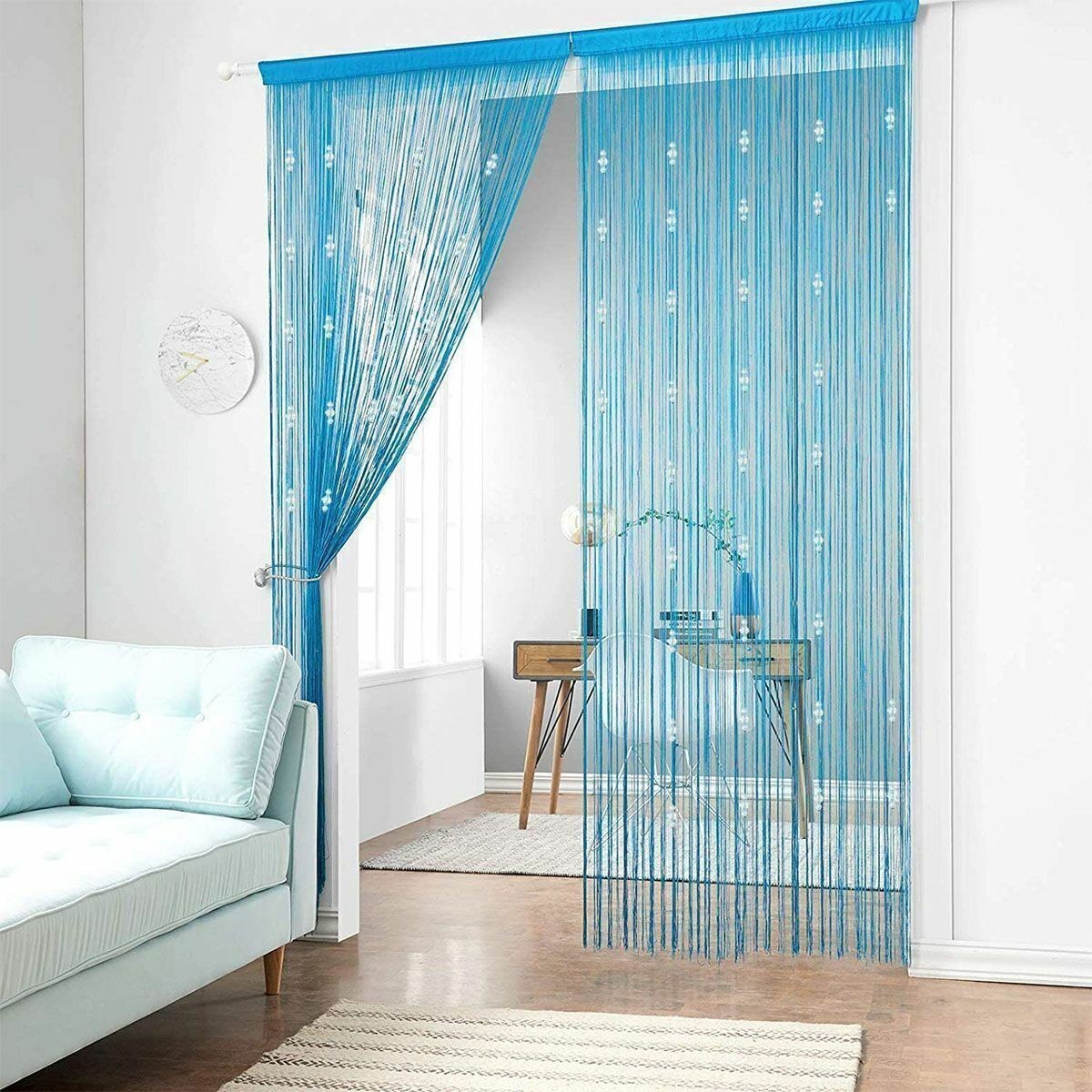 String Door Curtain Crystal Beads Room Divider Tassel Fringe Window Panel Beaded