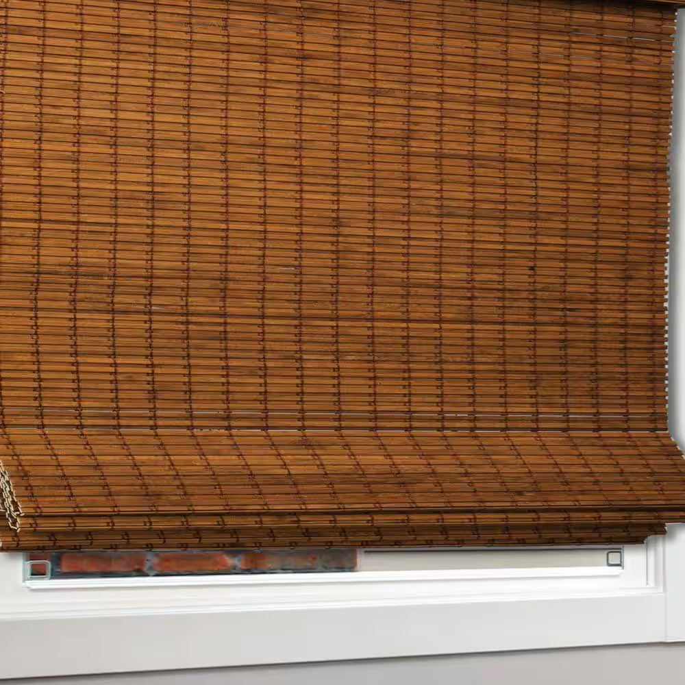 Natural Woven Light Filtering Cordless Bamboo Roman Shades for Windows, 47 In. W