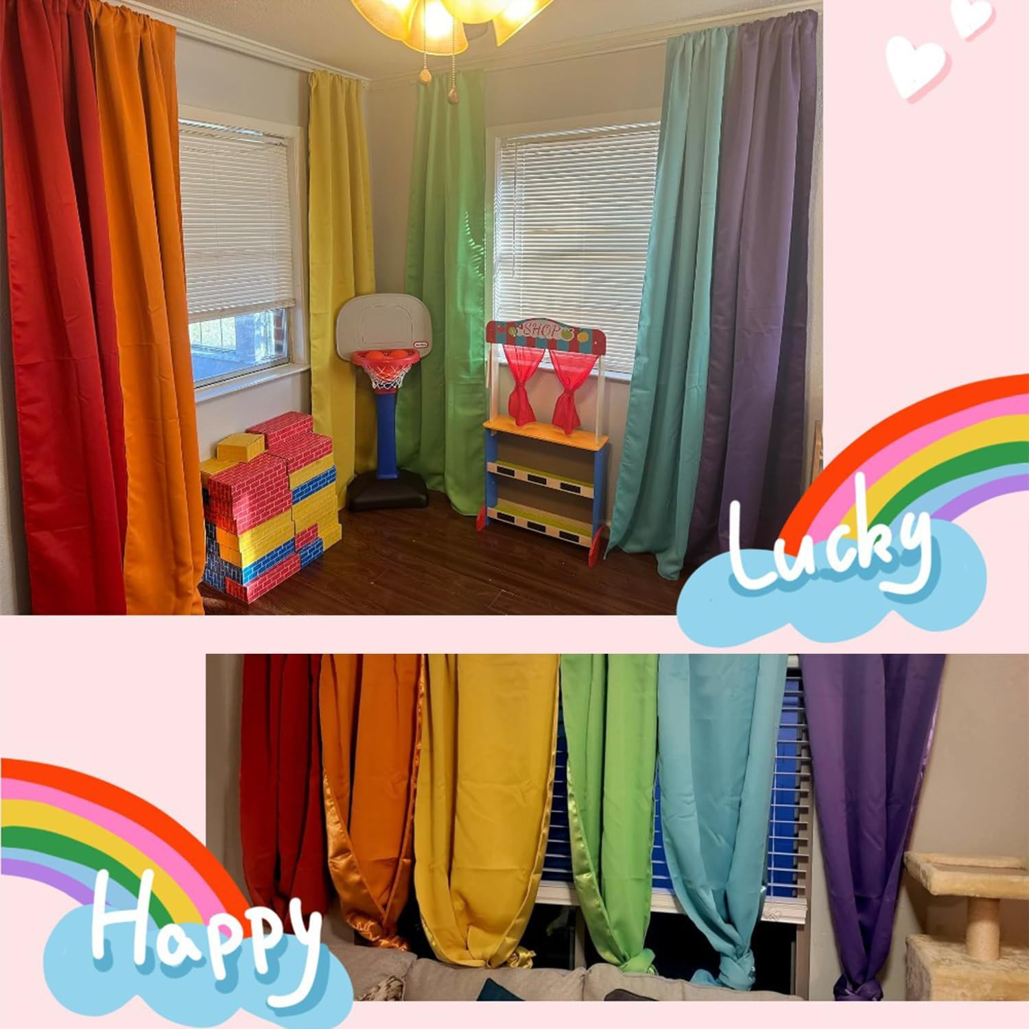Vibrant Rainbow Blackout Curtains – 95 Inch Colorful Drapes for Home Decor