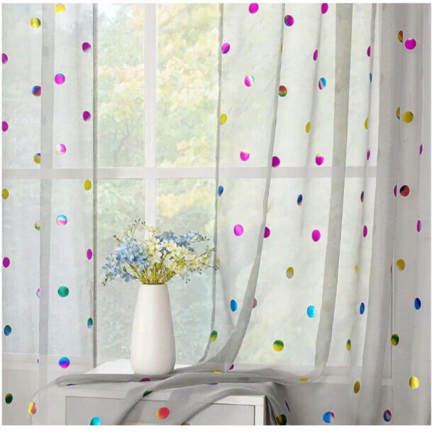 Urban Lotus Polka Dot Gray Sheer Curtains 54″ Long Rod Pocket