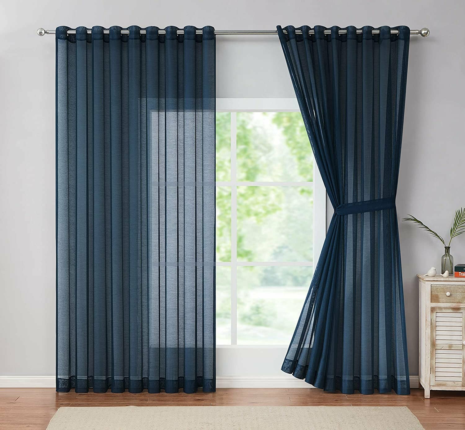 DecoSource Grommet Semi Sheer Curtains – 2 Pieces – Total Size 108 Inch Wide…
