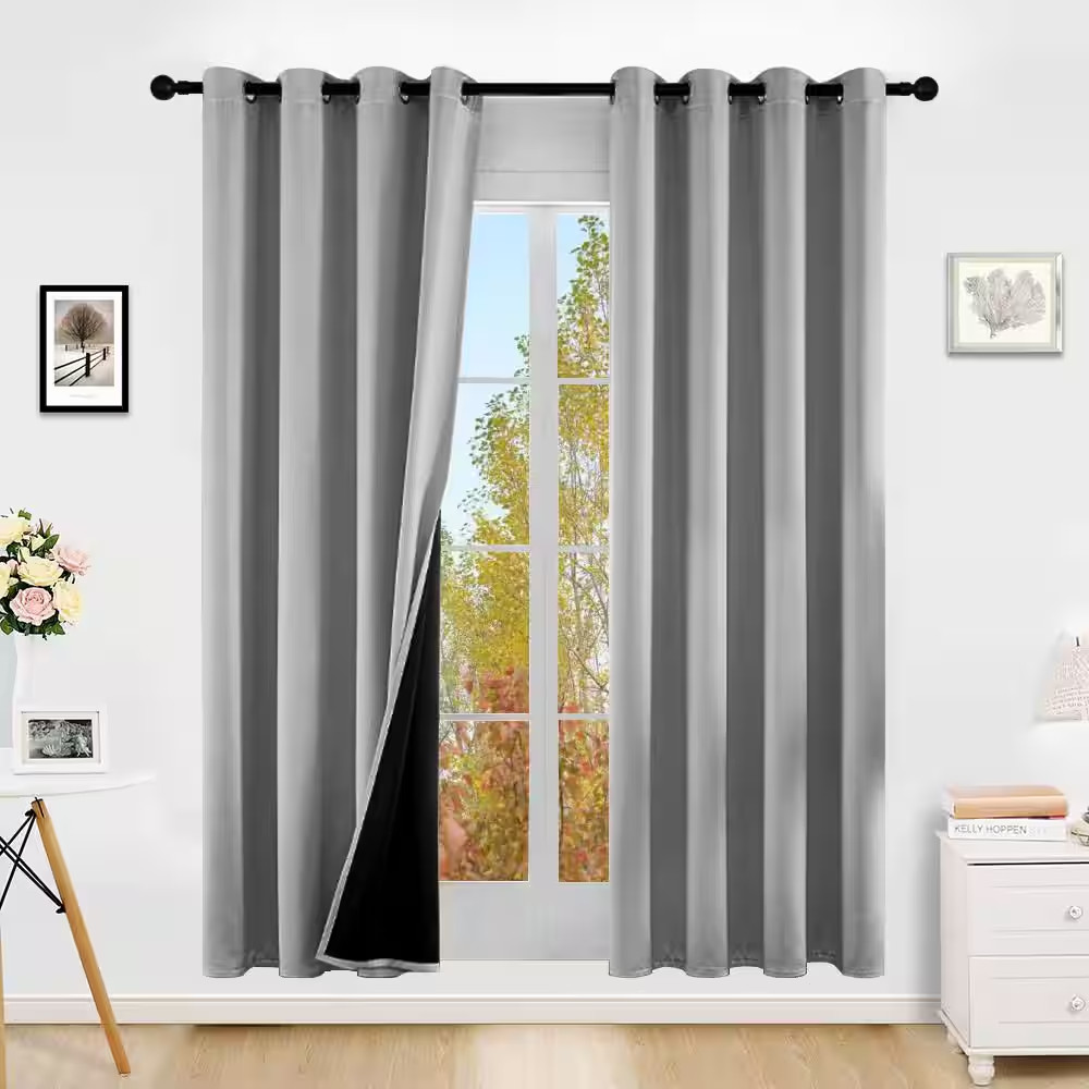 Gray Grommets Thermal Insulated with Coated Lining 52 In. W X 63 In. L Indoor Bl