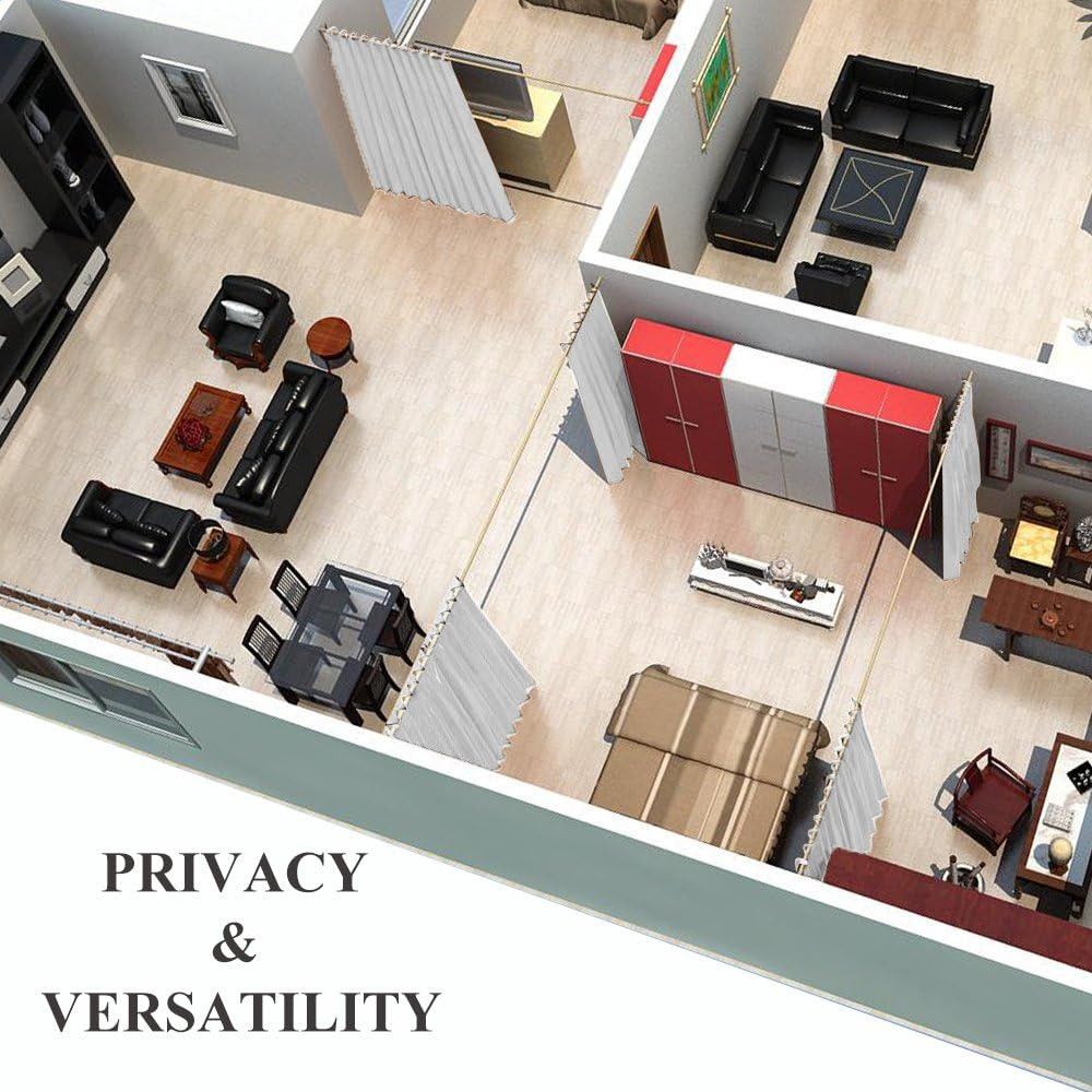 Extra Wide Room Divider Curtain – 15ft x 8ft Privacy Screen in Greyish White