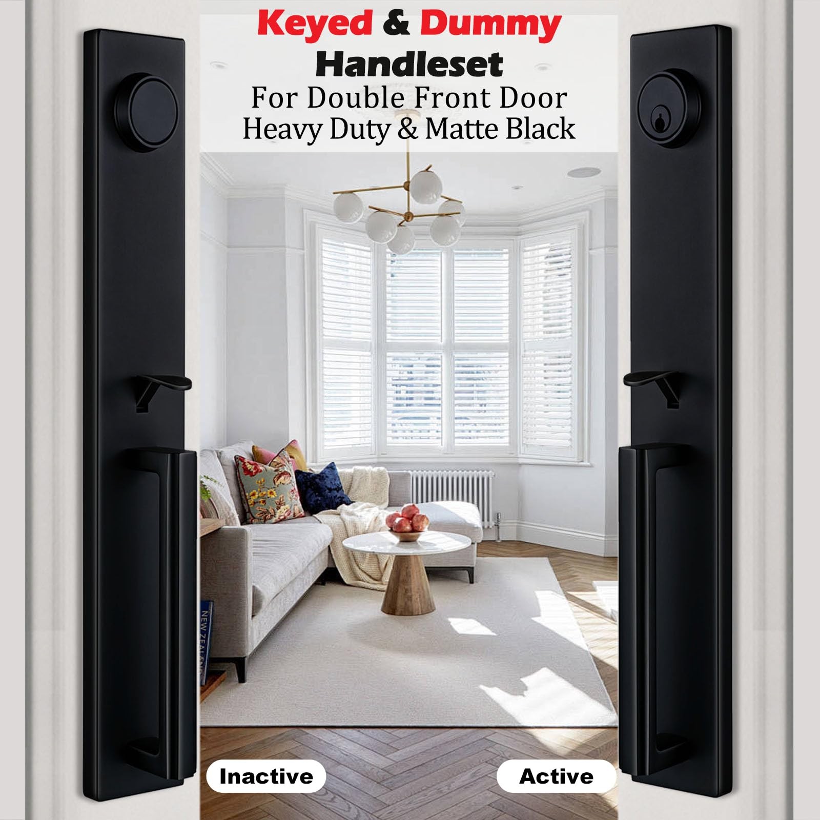 Tmc Double Door Handlset For Front Door In Matte Black Keyed Entry Handle And