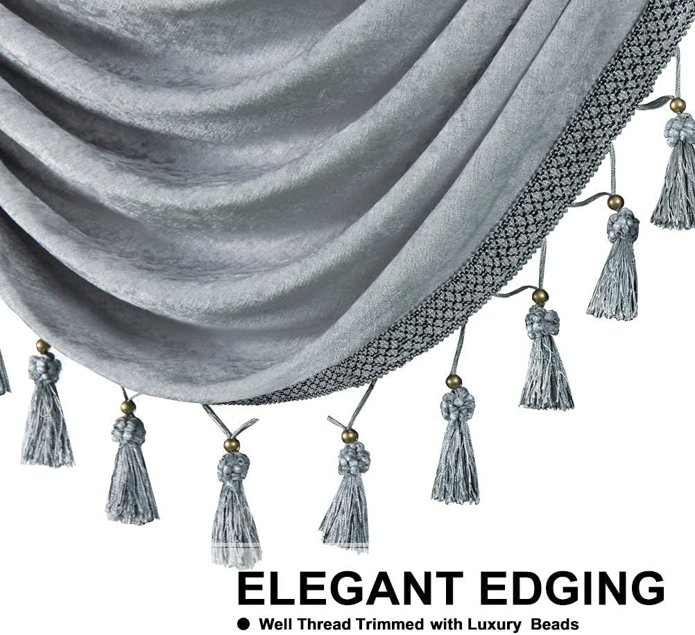 Silver Grey Chenille Waterfall Valance Curtain for Living Room & Bedroom