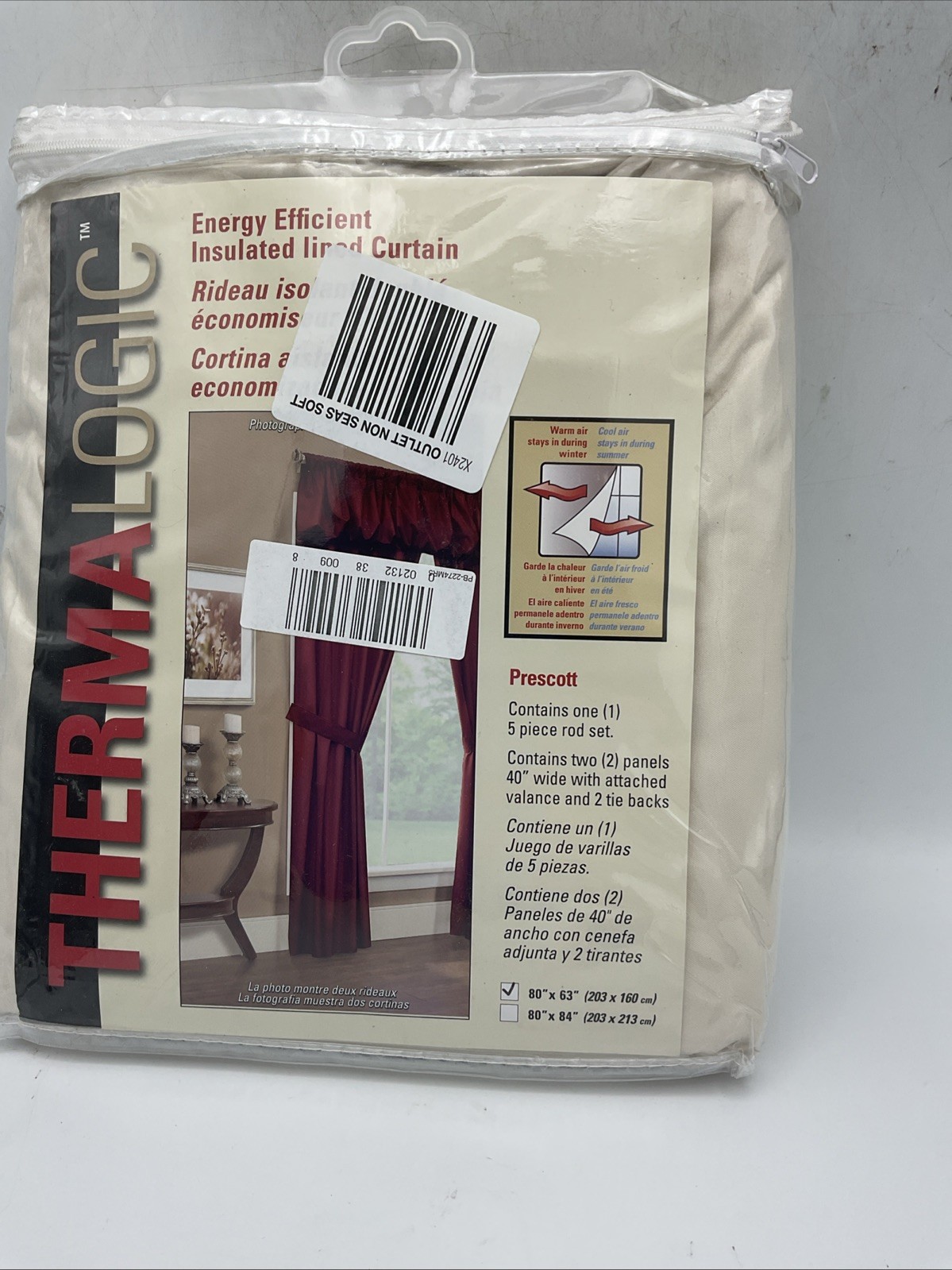 THERMALOGIC™ Prescott Panel Pair Set Of Curtain Ivory 40 x 63in Each Ivory