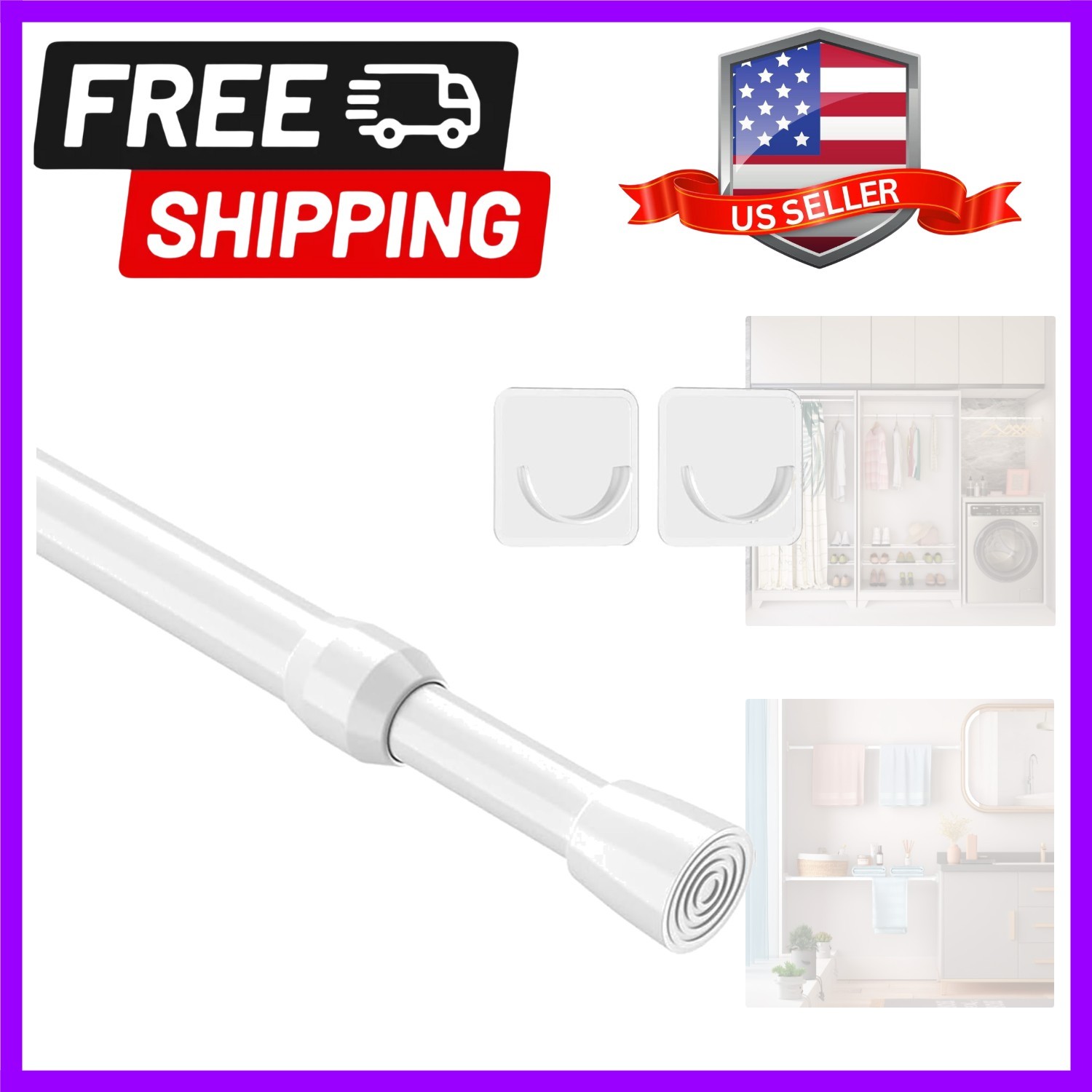1Pcs Spring Tension Curtain Rod 26-39 inch Spring Tension Rods White Tension …